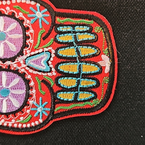 Hand Crafted black canvas pencil case zipper bag embroidery skull & butterfly - Picture 15 of 17